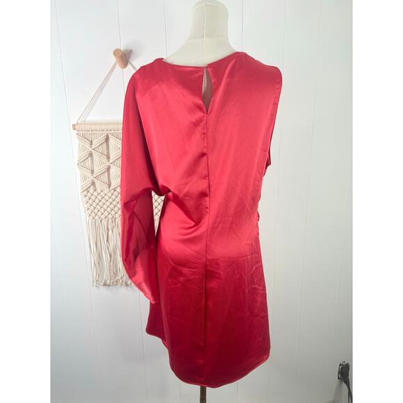 Zara Red Satin Christmas Dress Plus Size XXL One Sleeve Mini - Picture 10 of 13